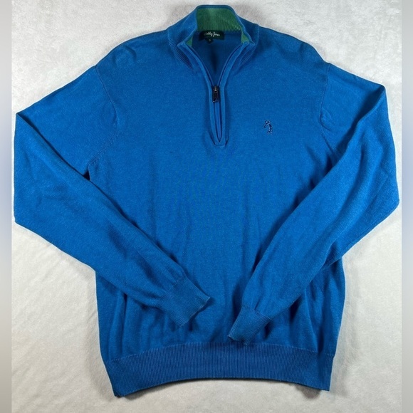 Bobby Jones Size Medium Classic Navy Quarter Zip Cotton Golf Sweater Fall EUC - Picture 2 of 10